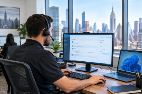 Full Scope IT Solutions technician resolving a help desk ticket for a Manhattan business