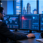 Full Scope IT Solutions analyst monitoring cybersecurity alerts for a Manhattan financial firm